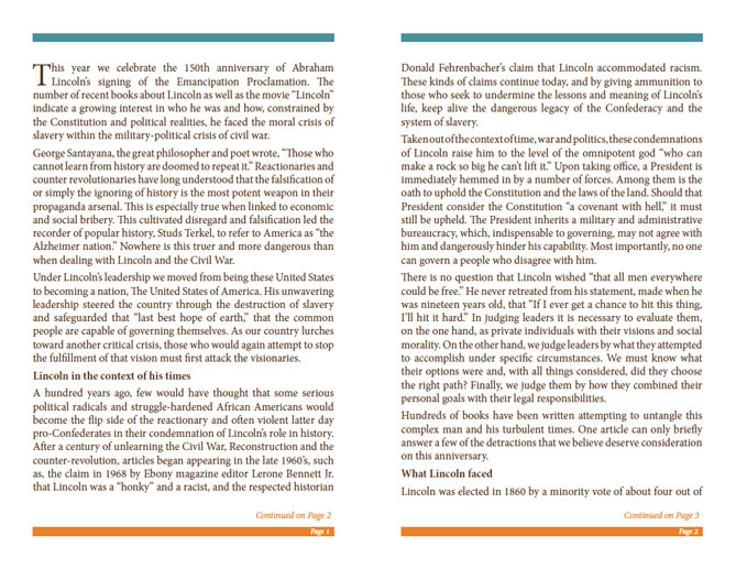 LRNA Abraham Lincoln Booklet - Pages 1 & 2