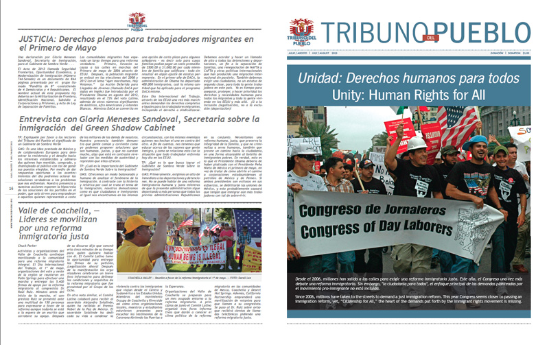 Tribuno Del Pueblo - July / August 2013 - Front & Back Cover