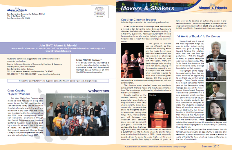 San Bernardino Valley College Alumni & Friends Summer 2010 Newsletter - Front & Back Covers