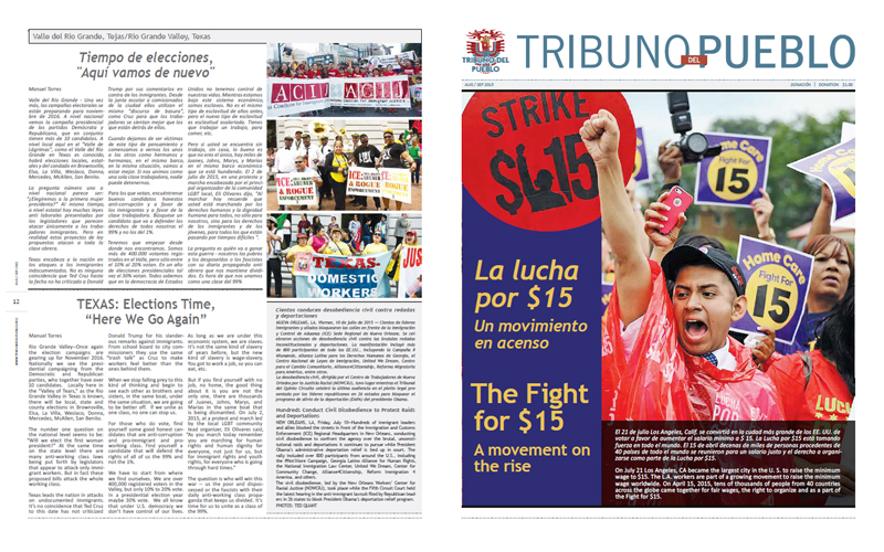 Tribuno Del Pueblo - August September 2015 - Front & Back Cover