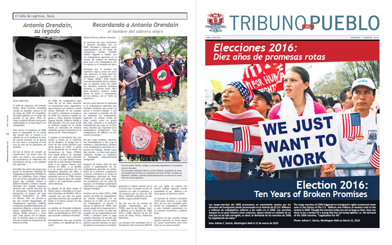 Tribuno Del Pueblo - May June 2016  - Front & Back Cover
