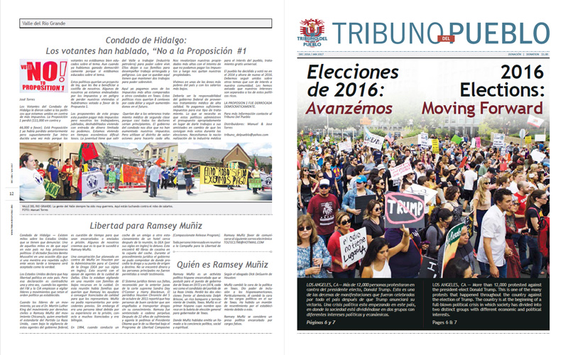 Tribuno Del Pueblo – December 2016 January 2017  - Front & Back Cover