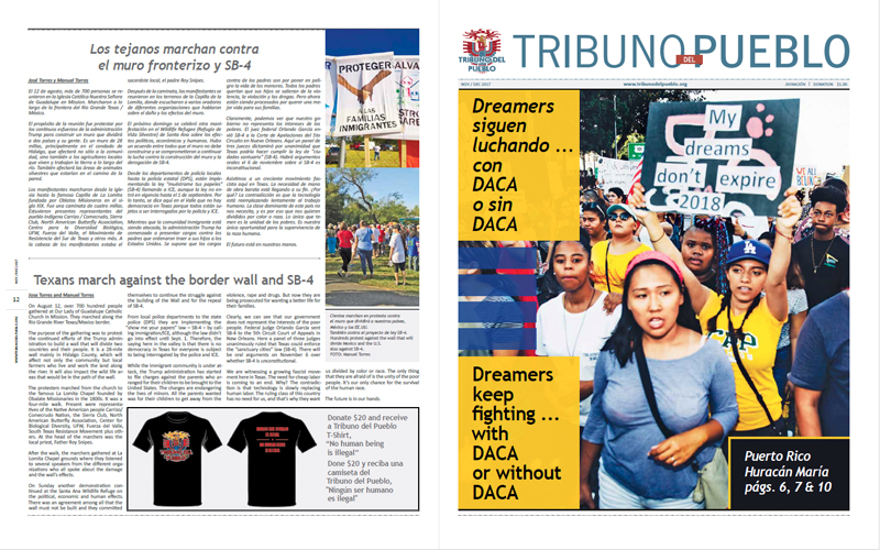 Tribuno Del Pueblo – November December 2017 - Front & Back Cover